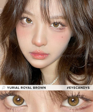 Model wearing i-DOL Yurial Royal Brown circle lenses, showing the realistic subtle enlarging effect.
