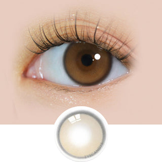 Close up of i-DOL Yurial Water Brown Daily Colored Contacts Circle Lenses with minimal eye makeup