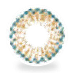 Design of the i-Sha Holy Holic Hazel coloured contact lens from Eyecandys on a white background, showing the dotted patterns meant to mimic those of the human iris.