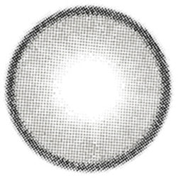 Design of the i-Sha Jadey Mono Grey coloured contact lens from Eyecandys on a white background, showing the dotted patterns meant to mimic those of the human iris.