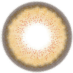 Design of the i-Sha Melo Art Almond Brown coloured contact lens from Eyecandys on a white background, showing the dotted patterns meant to mimic those of the human iris.