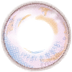 Design of the i-Sha Season Eye Spring Pink coloured contact lens from Eyecandys on a white background, showing the pixel dotted detail and limbal ring.